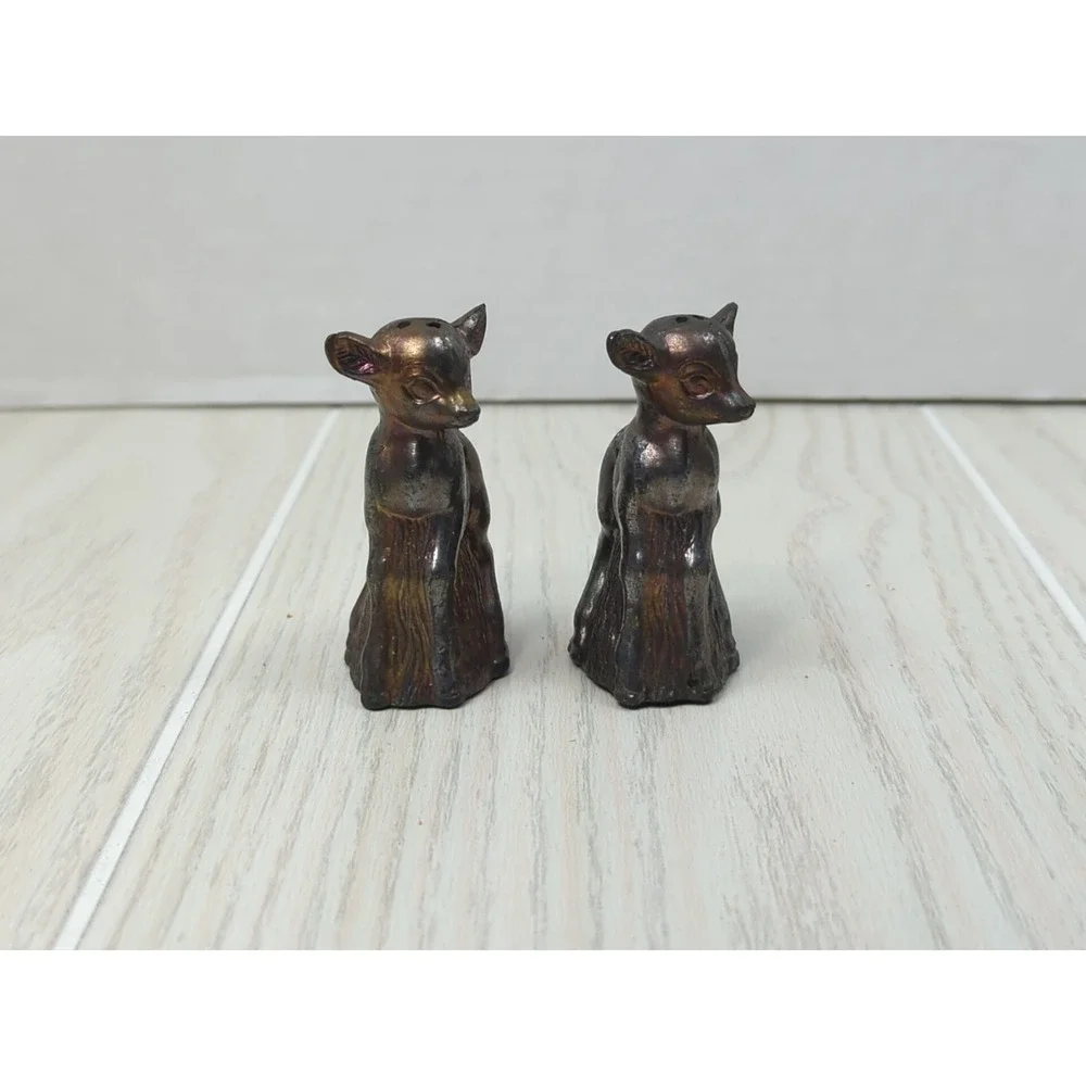 Copper Fawns baby deer vintage mini small salt pepper shakers set